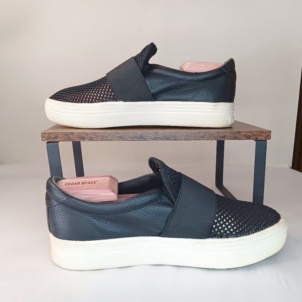 Dolce Vita Mesh Leather Slip On Sneakers Womens 9 Black Platform Elastic - Picture 3 of 6